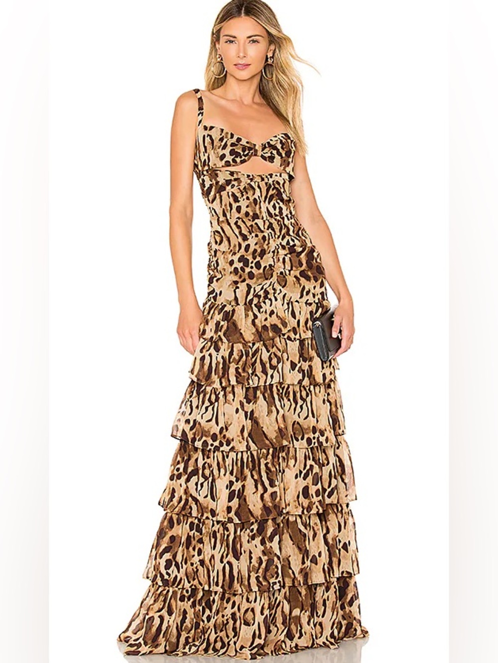 Bronx and Banco Amazon Leopard Print Tiered Ruffle Maxi Gown XS US 2 Resort Glam